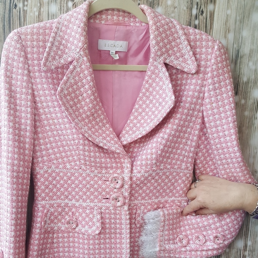 A pink and white Tweed Escada jacket